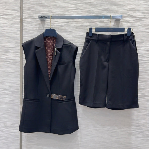 LV 25 Set gilet semplice ed elegante nero beige poliestere lana