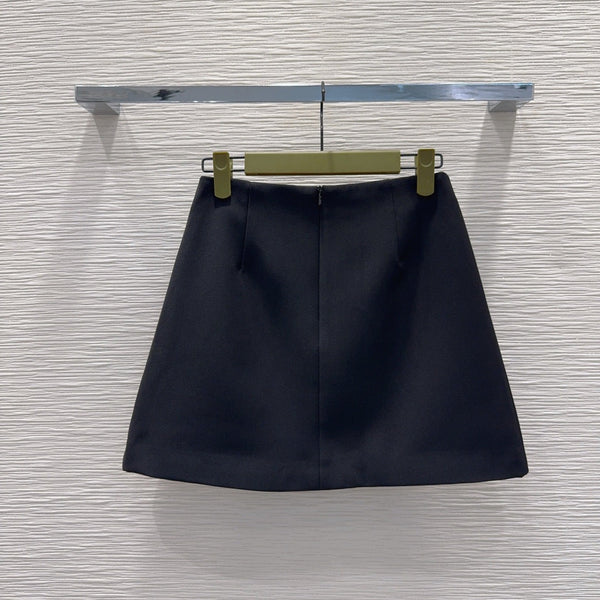 GG Crêpe Skirt With Double G Button Black Wool 346672