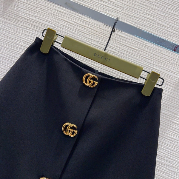 GG Crêpe Skirt With Double G Button Black Wool 346672