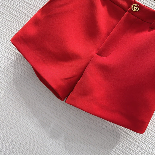 GG Crêpe Short With Double G Button Red Wool 346698