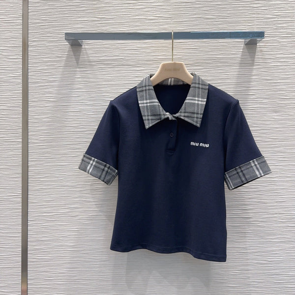 Miu PE26 Ensemble Polo Jupe plissée Bleu Marine Polyester Coton 351275