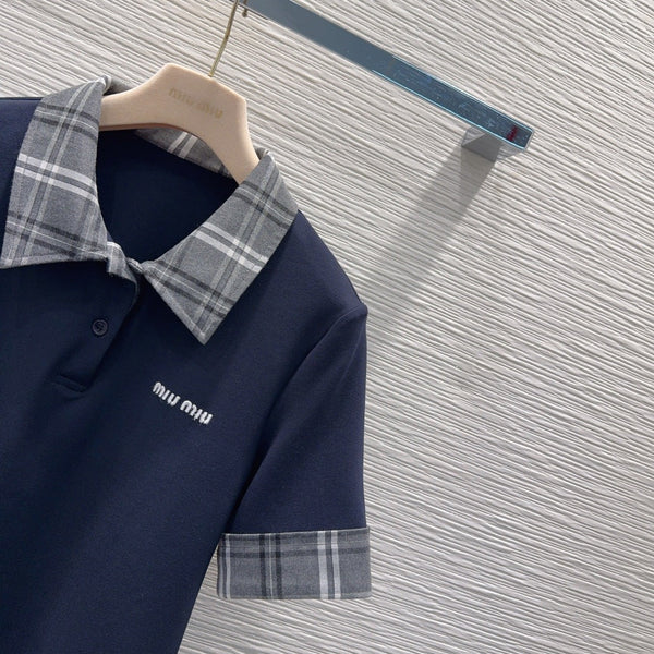 Miu PE26 Ensemble Polo Jupe plissée Bleu Marine Polyester Coton 351275