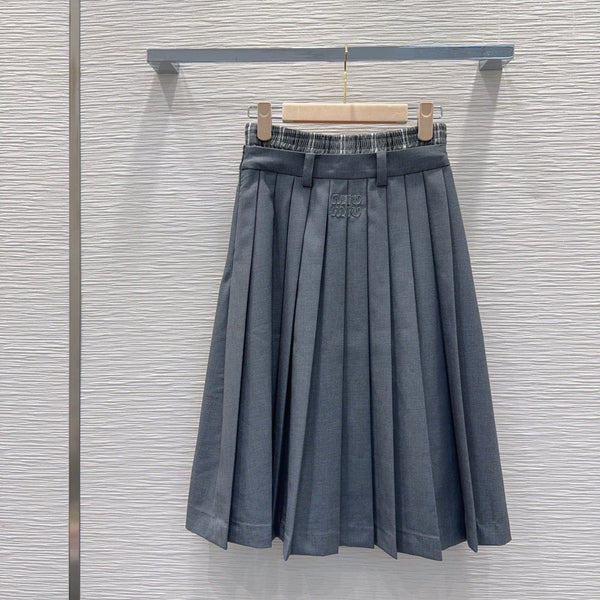 Miu PE26 Ensemble Polo Jupe plissée Blanc Gris Anthracite Polyester Coton 351269