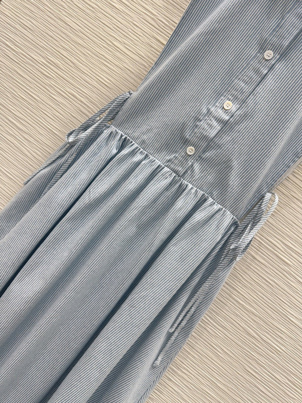 Miu 26s Vest Dress Light Blue White Cotton 394977