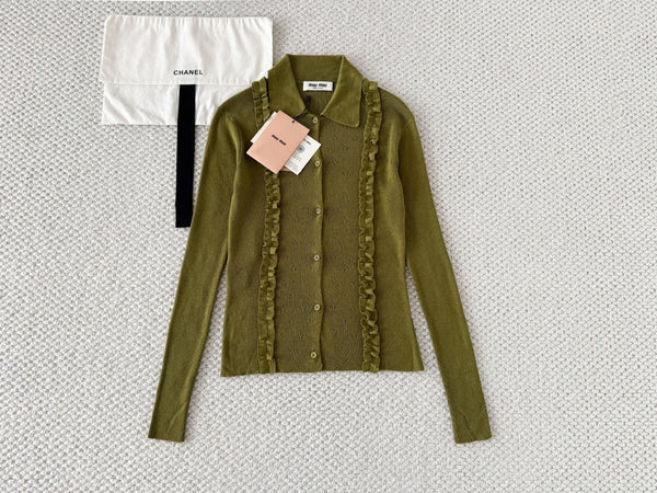 Miu 26s Cardigan Fern Green Cashmere Silk 380643