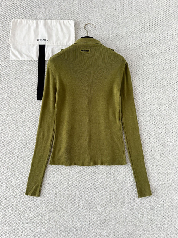 Miu 26s Cardigan Fern Green Cashmere Silk 380643