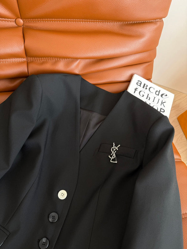 Completo completo con scollo a V YSL 25 in poliestere nero