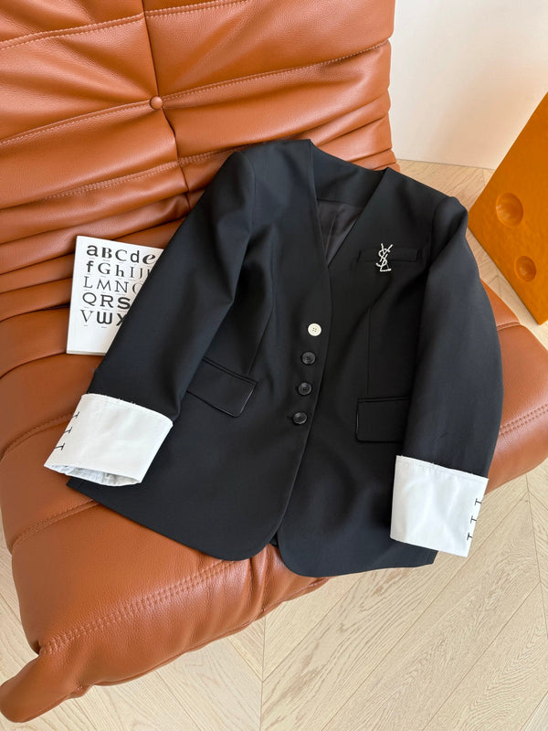 YSL 25 V-neck Suit Set Black Polyester