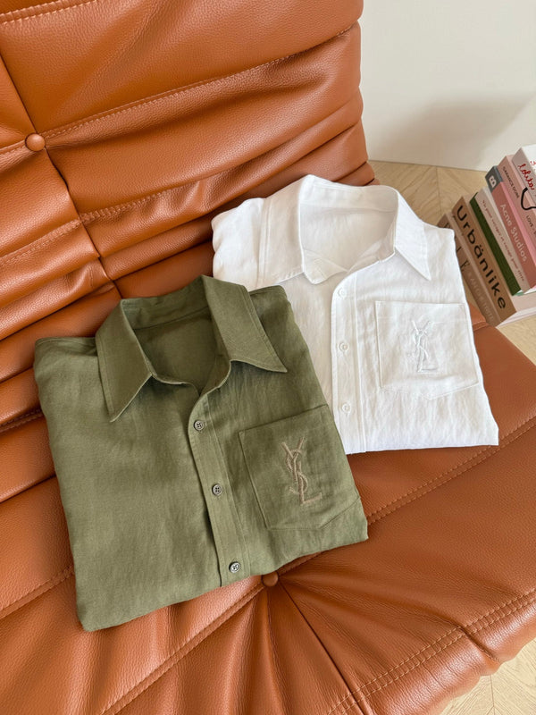 YSL 25 Shirt Green and White Linen
