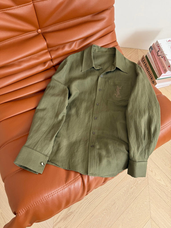YSL 25 Shirt Green and White Linen