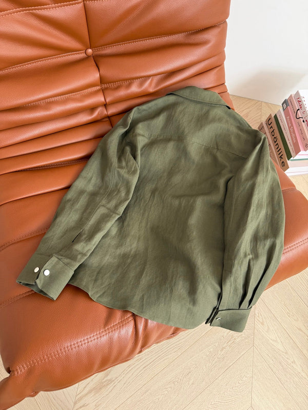 YSL 25 Shirt Green and White Linen