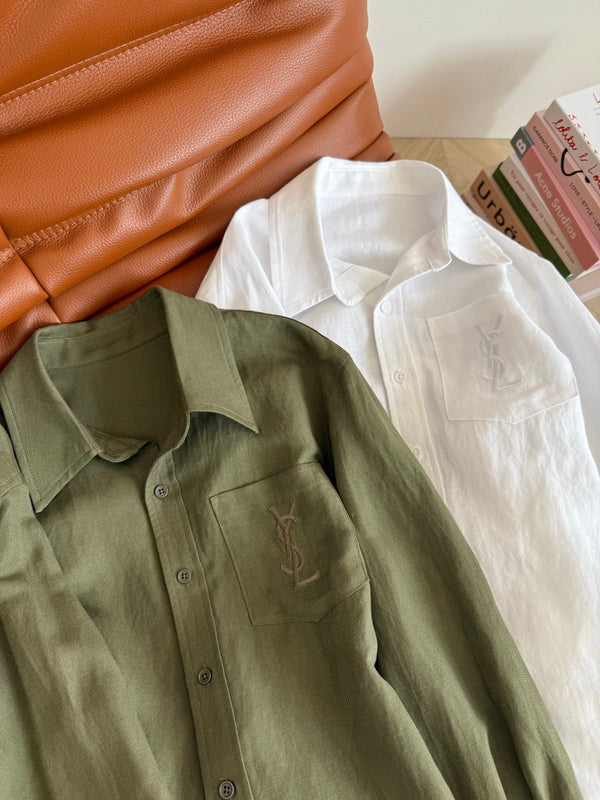 YSL 25 Shirt Green and White Linen