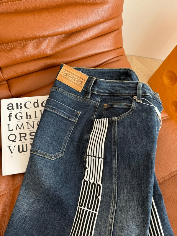 CD 2025 High Waisted Skirt Blue Cotton