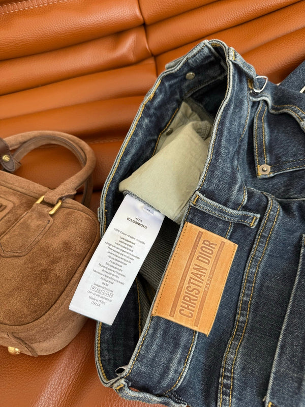 CD 2025 High Waisted Skirt Blue Cotton