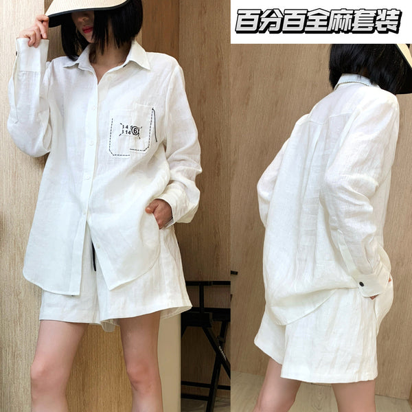 MM6 Set Shirt & Short White Linen 387979