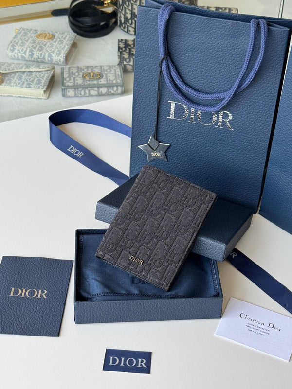 CD Oblique Passport Holder Black Jacquard Cowhide