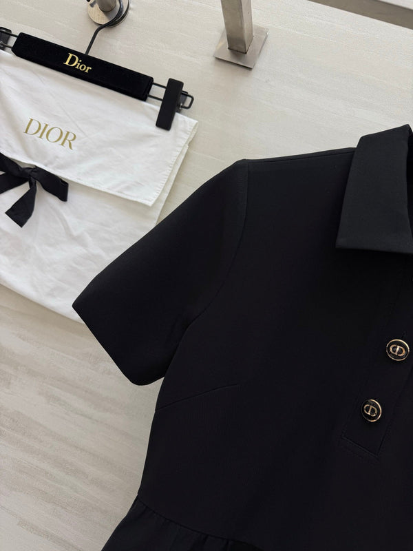 CD Fitted Dress with CD Buttons Black Wool Silk 394197