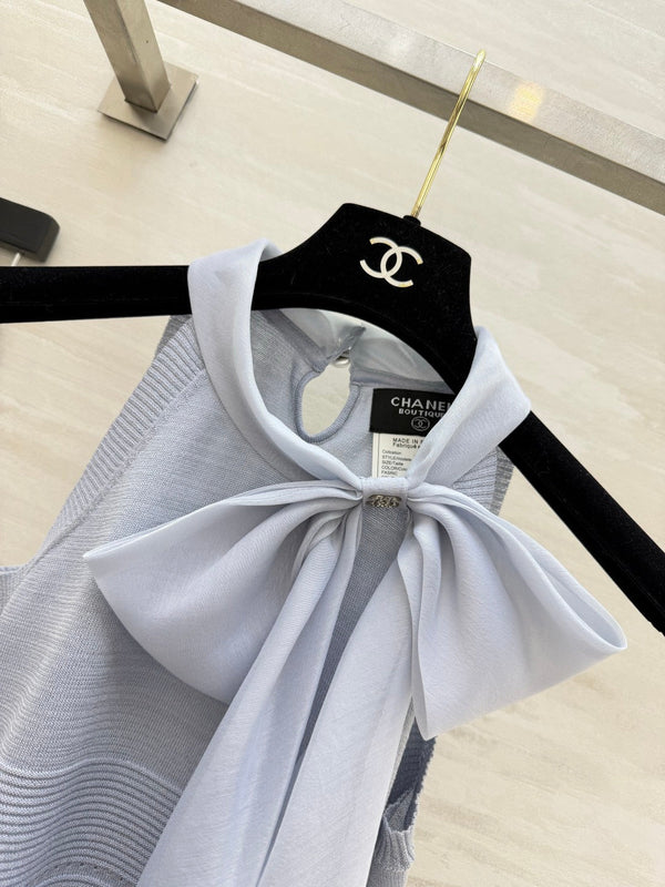 CC Tie-Knit Halter Top Light Grey Cashmere 394170