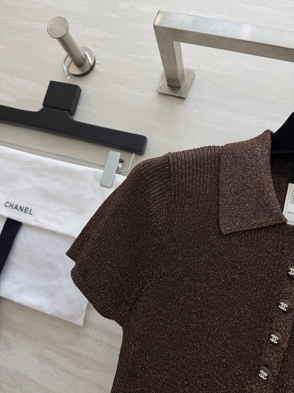 CC 26s Polo Knit Short-Sleeve Sleeve Golden Brown Cashmere 394166