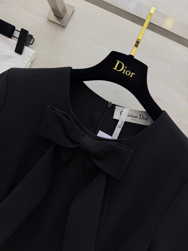 CD 26s Mid-Length Belted Dress Black Wool Silk 394161