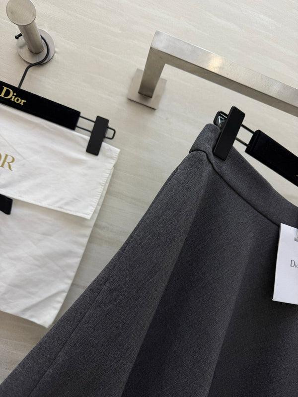 CD Mid-Length Skirt Grey Wool Silk 394144