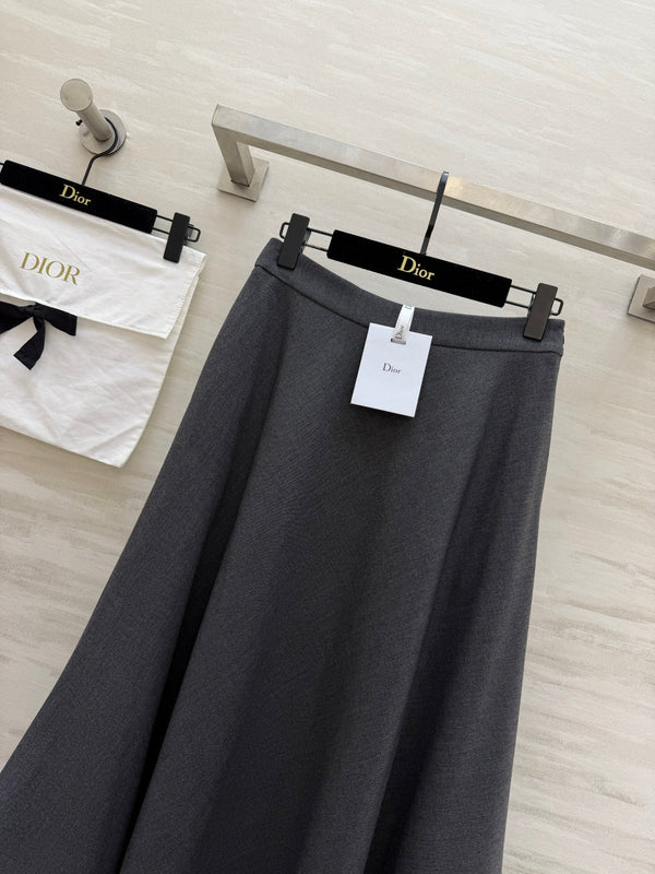 CD Mid-Length Skirt Grey Wool Silk 394144