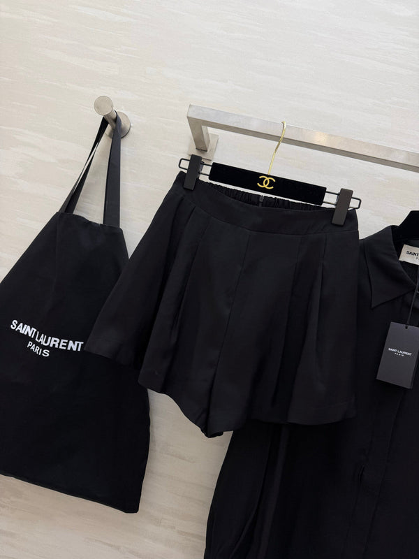 YSL 26s Long-Sleeved Silk Shirt Set Black 398906