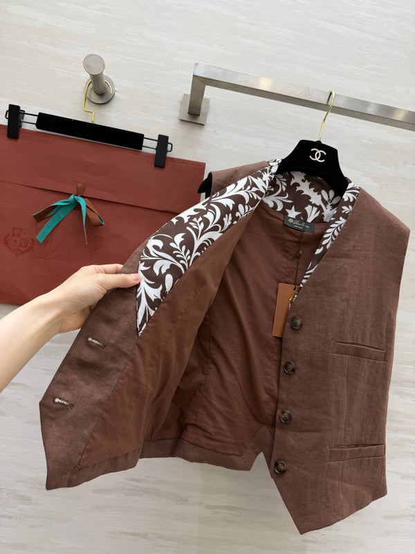 LP 26s Vest Brown Linen 398875