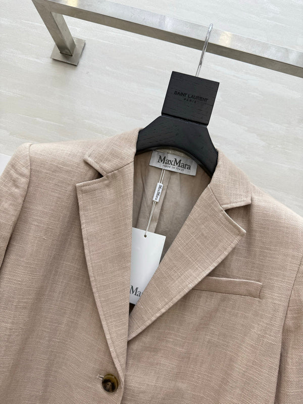 Max Mar Single-Breasted Blazer Light Khaki Linen 398830