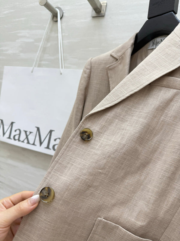 Max Mar Single-Breasted Blazer Light Khaki Linen 398830