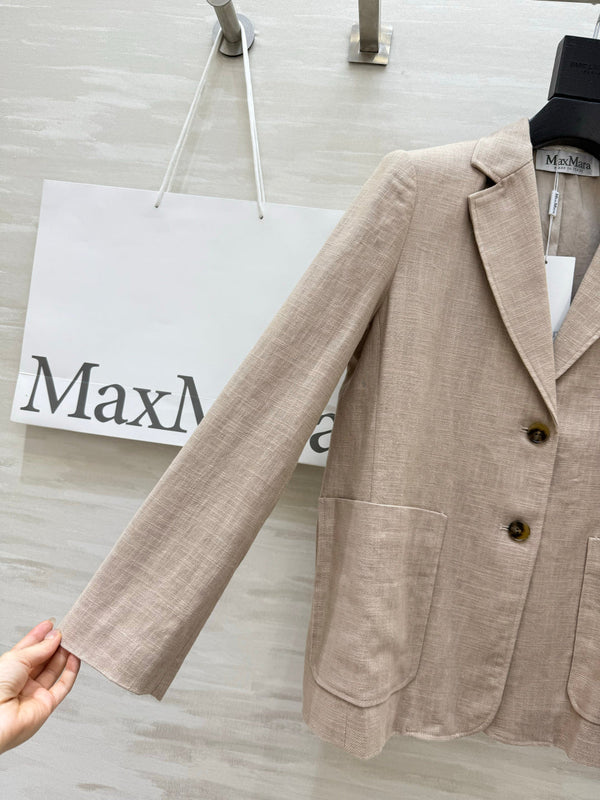 Max Mar Single-Breasted Blazer Light Khaki Linen 398830
