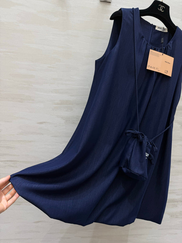 Miu 26s Sleeveless Dress Deep Blue Denim 398806