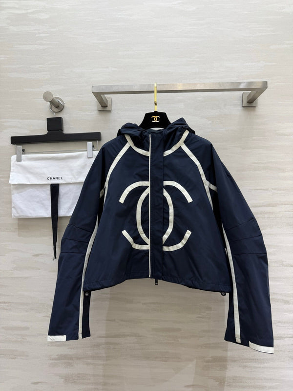 CC 2026 Premium Navy Blue Hooded Short Windbreaker 427430