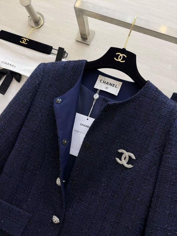 CC 26S Navy Lurex Tweed Skirt Suit Set 428174