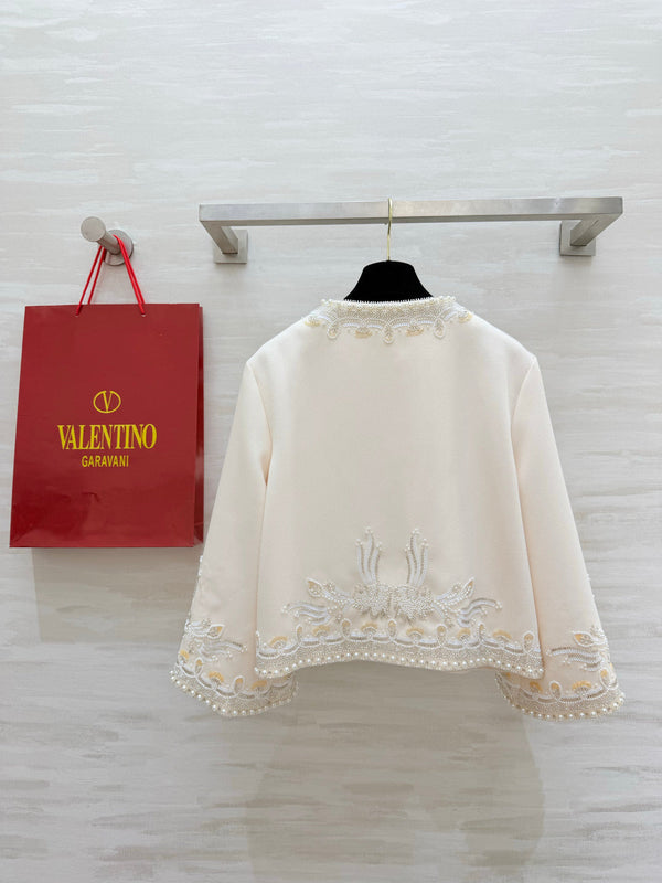 VLTN 26S White Pearl Crystal Embroidered Jacket 428158