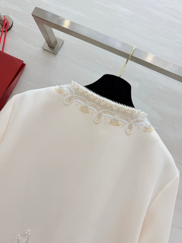 VLTN 26S White Pearl Crystal Embroidered Jacket 428158