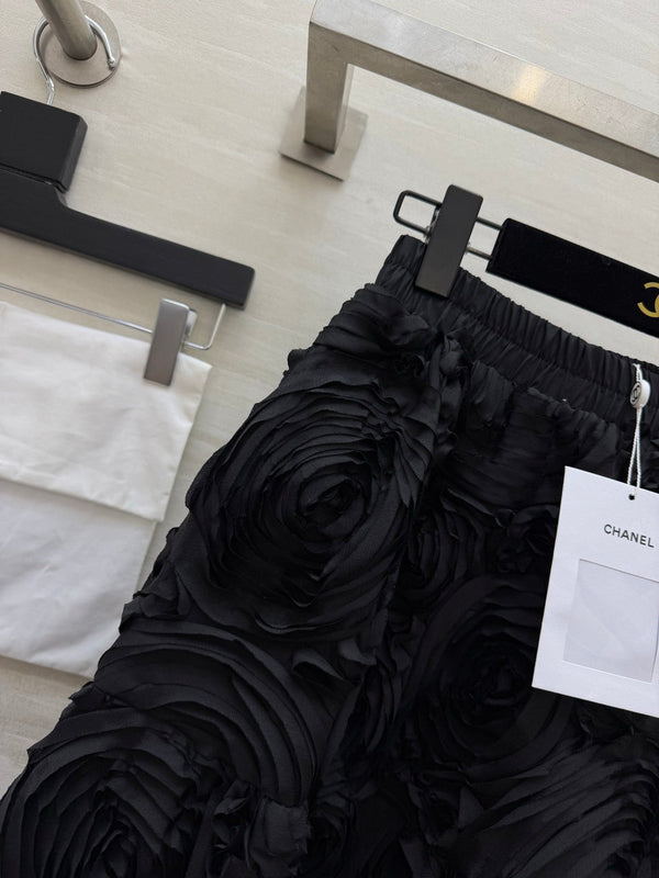 CC 26s 3D Floral Rosette A-Line Midi Skirt Black 438871