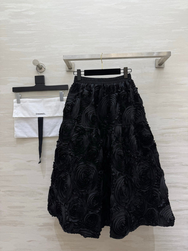 CC 26s 3D Floral Rosette A-Line Midi Skirt Black 438871
