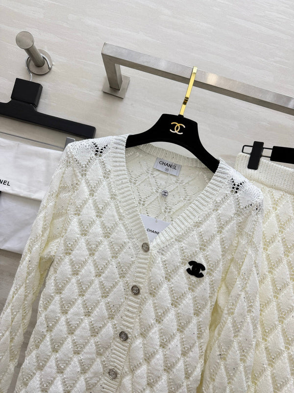Chanel 26s Diamond Open-Knit Cardigan and Skirt Set 438857