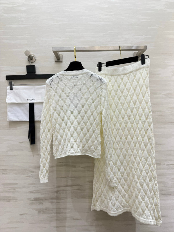 Chanel 26s Diamond Open-Knit Cardigan and Skirt Set 438857