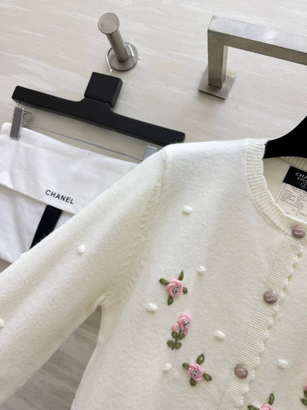 CC 26s Embroidered Floral Bobble Knit Cardigan White 438843