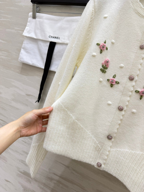 CC 26s Embroidered Floral Bobble Knit Cardigan White 438843