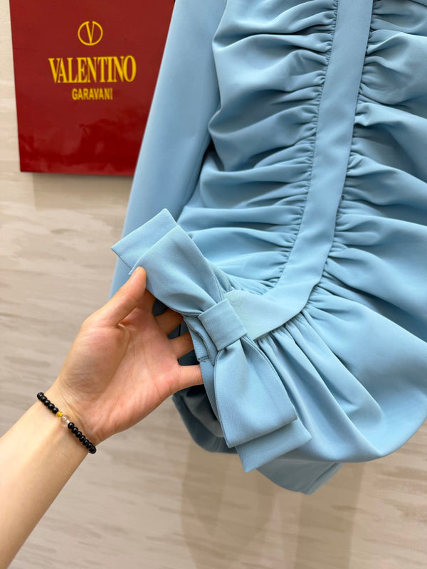 VLTN 26s Bow Ruched Long Blouse Light Blue 438830