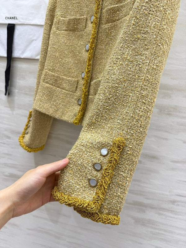 CC 26s Tweed Ribbon-Trim Cropped Jacket Gold 438806