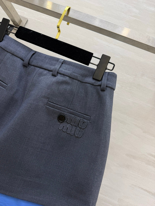 Miu 26s Blazer and Skirt Set Grey Blue 438745