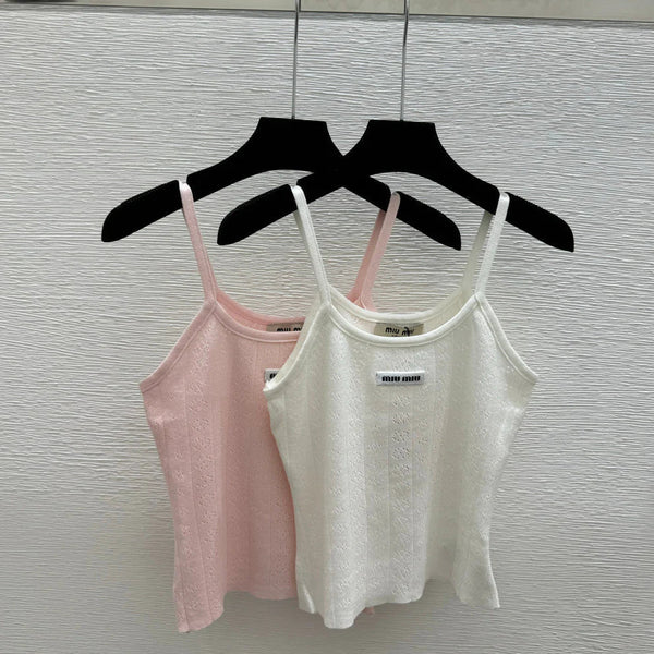 Miumiu 2026 Débardeur en maille blanc et rose Tencel coton 136085