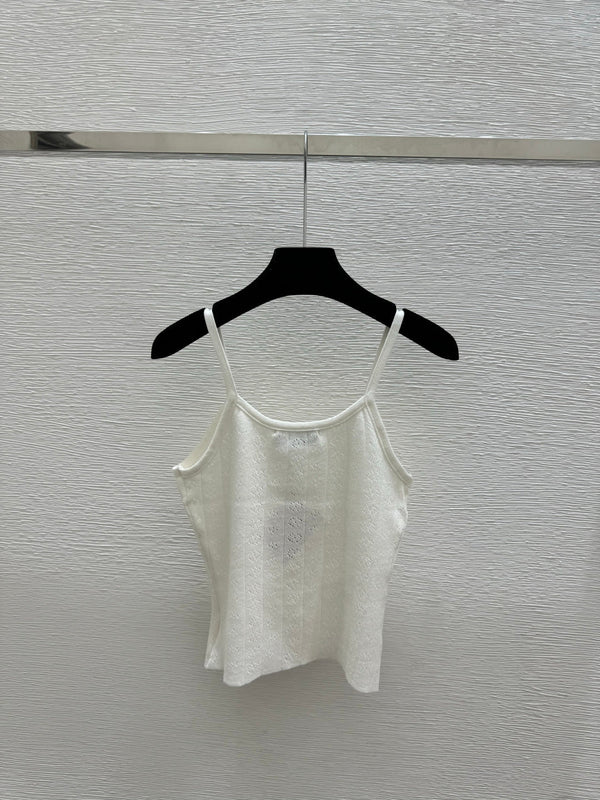 Miumiu 2026 Débardeur en maille blanc et rose Tencel coton 136085