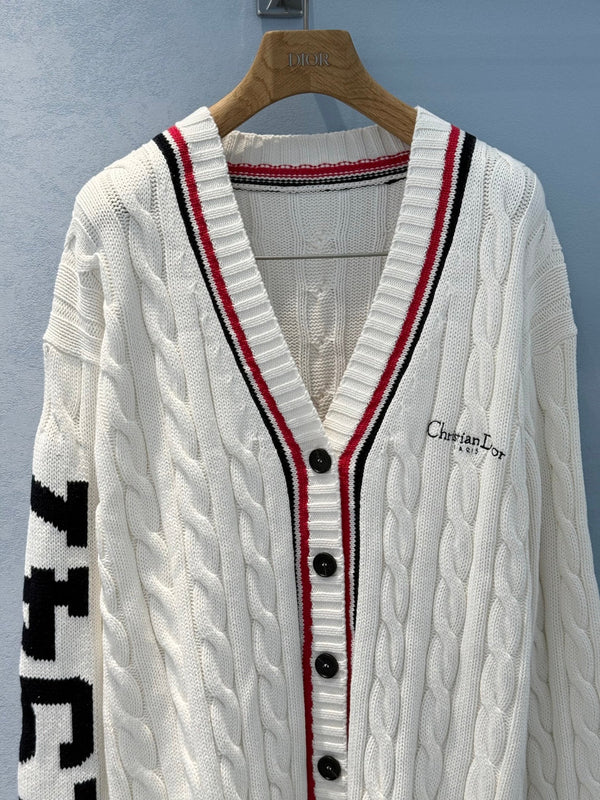 CD 25 Cardigan Bianco Rosso Nero Cotone