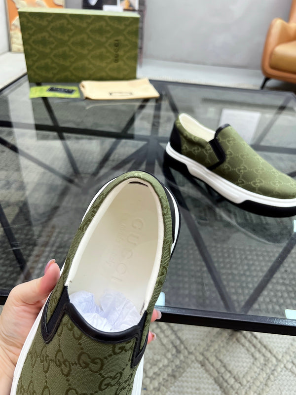 GG Men's Slip on Loafer Olive Green Printed Fabric 721525