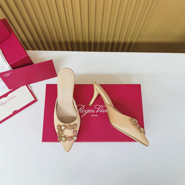 Viv Diamond Mules Champagne Silk 247392